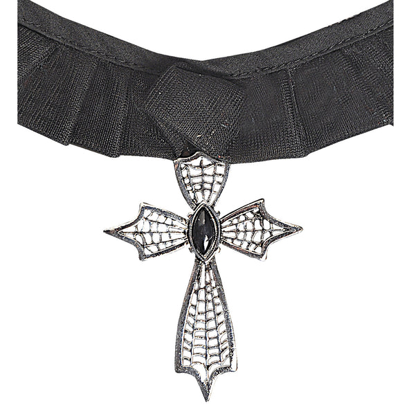 e-carnavalskleding-SYK Choker ketting kruis met zwarte gemsteen