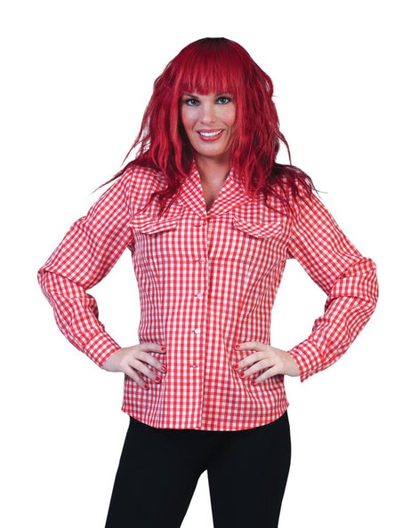 e-carnavalskleding-SYK Cowboy blouse rood wit geruit dames