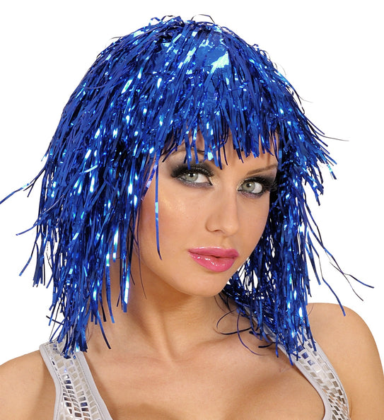 e-carnavalskleding-SYK Disco pruik lurex blauw