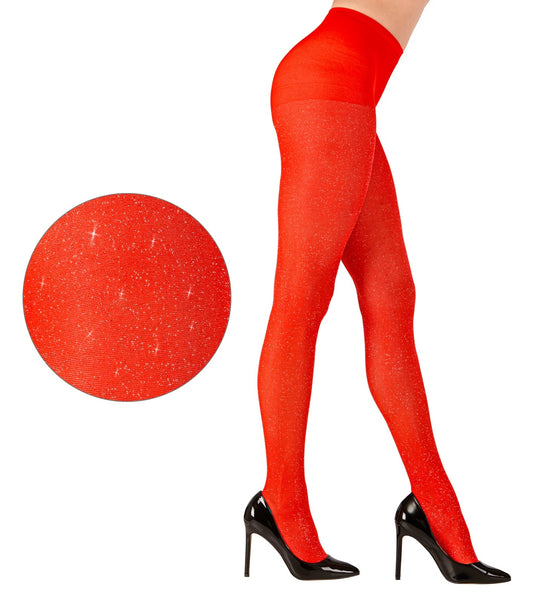 e-carnavalskleding-SYK Glitter panty rood dames