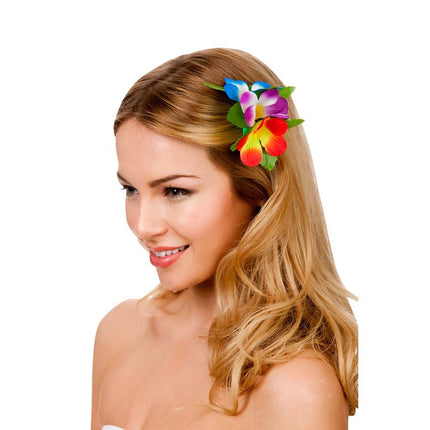 e-carnavalskleding-SYK Haarclip hawaii bloem multi