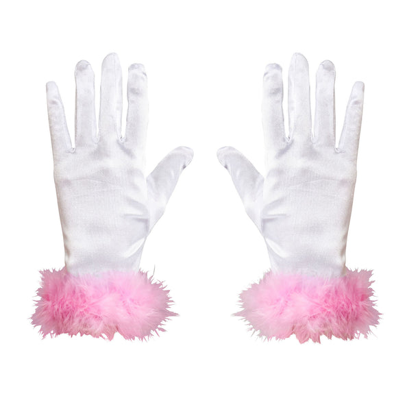 e-carnavalskleding-SYK Handschoen wit met roze marabou