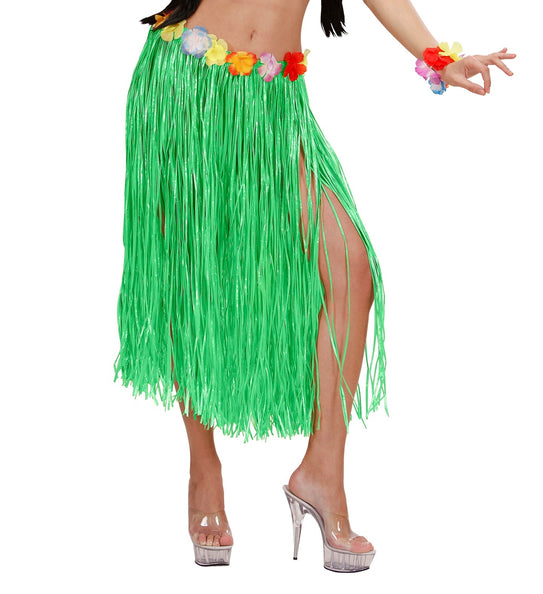 e-carnavalskleding-SYK Hawaii rok groen met bloemenriem lang