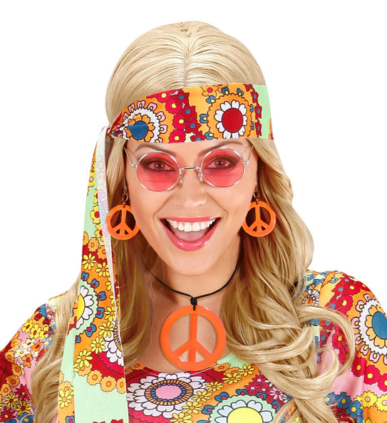 e-carnavalskleding-SYK Hippie Peace ketting en oorbellen oranje