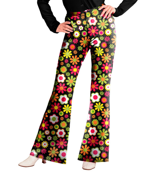 e-carnavalskleding-SYK Jaren 70 broek flowers dames