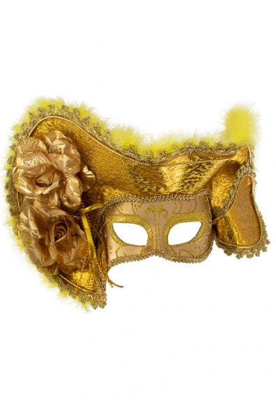 e-carnavalskleding-SYK Oogmasker dames venetie goud + hoed