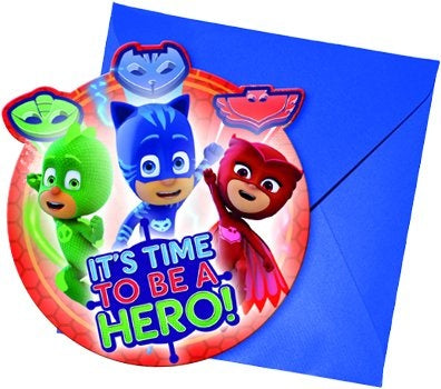 e-carnavalskleding-SYK PJ Masks uitnodigingen kinderfeest 6 stuks