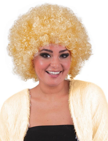 e-carnavalskleding-SYK Pruik hippie afro Evi blond