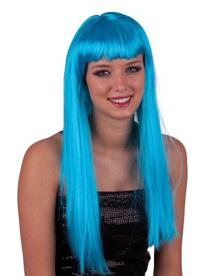 e-carnavalskleding-SYK Pruik lang stijl turquoise haar met pony