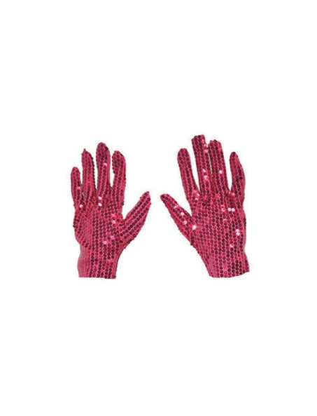 e-carnavalskleding-SYK Roze/Fuchsia glitter handschoenen met pailletten