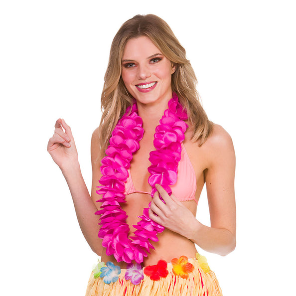 e-carnavalskleding-SYK Roze/Fuchsia Hawaii bloemenslinger satijn look