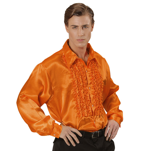 e-carnavalskleding-SYK Ruche blouse satijn oranje