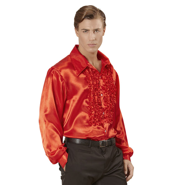 e-carnavalskleding-SYK Ruche blouse satijn rood