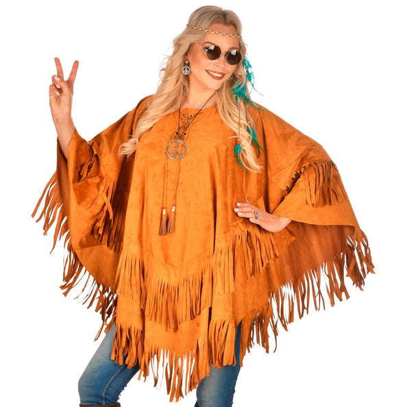 e-carnavalskleding-SYK Suede indianen poncho met slierten