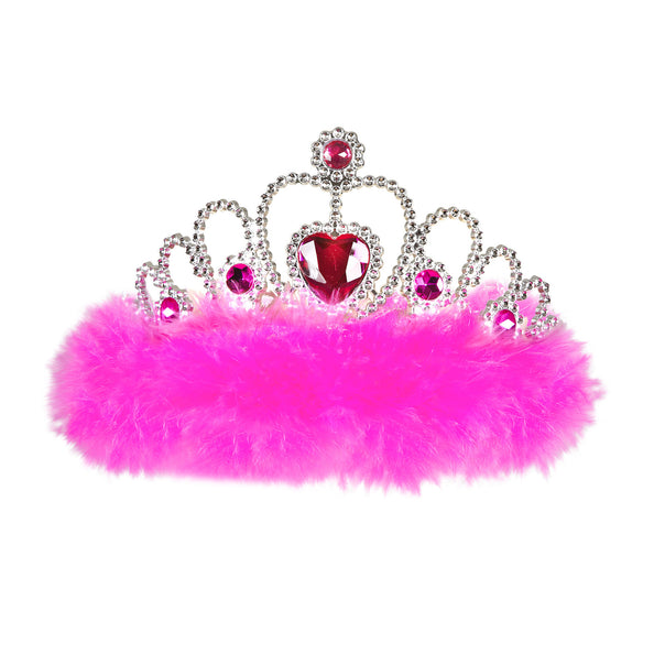 e-carnavalskleding-SYK Tiara prinses roze met hartje en roze marabou