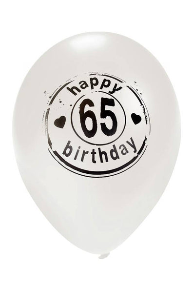 e-carnavalskleding-SYK Witte ballon Happy Birtday 65 jaar Ø50 cm