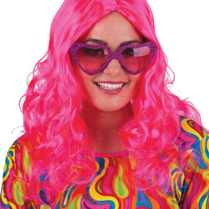 Disco  pruik Wendy  roze/fuchsia