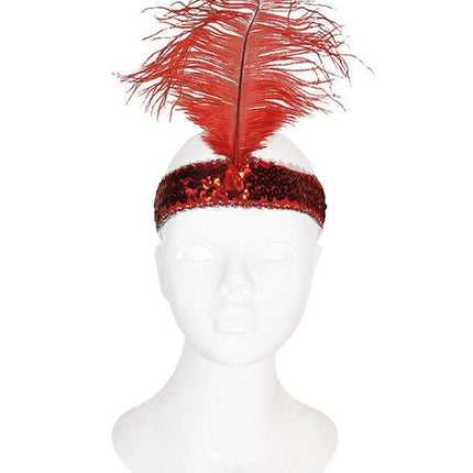 Charleston hoofdband met veer rood
